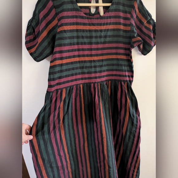 Mata Traders Kavita Chocolate Stripe Brown Green Striped Multicolor Midi Dress M - Picture 7 of 10